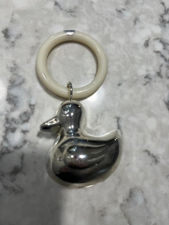 Source Unknown Other - Silver Plated Duck Rattle on Pacifier Ring/A Brand New Inventory Boxed Baby Toy